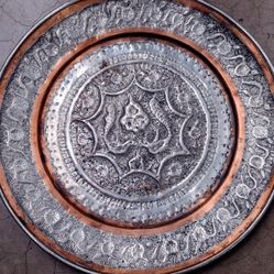 2 Tone Silver And Copper Antique Persian Tray