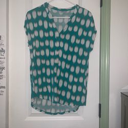 Teal Ikat Print V-Neck Blouse