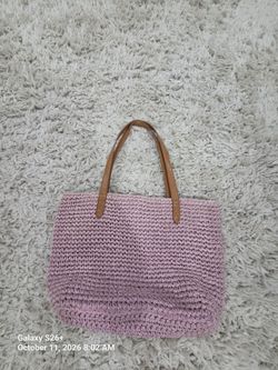 Purple Woven Straw Tote Bag