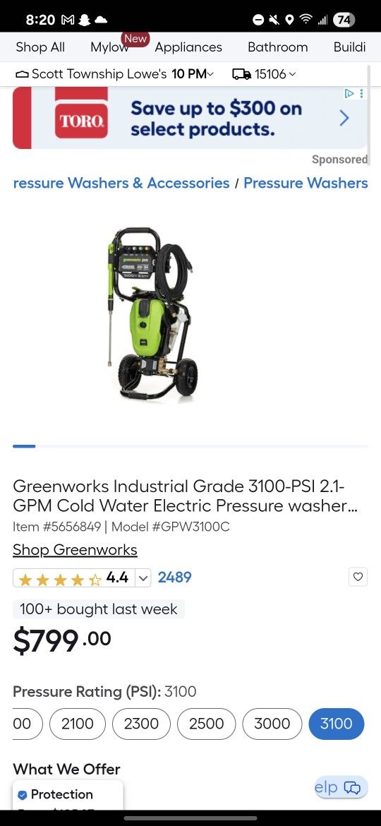 New - Greenworks Pro 3100psi Pressure Washer