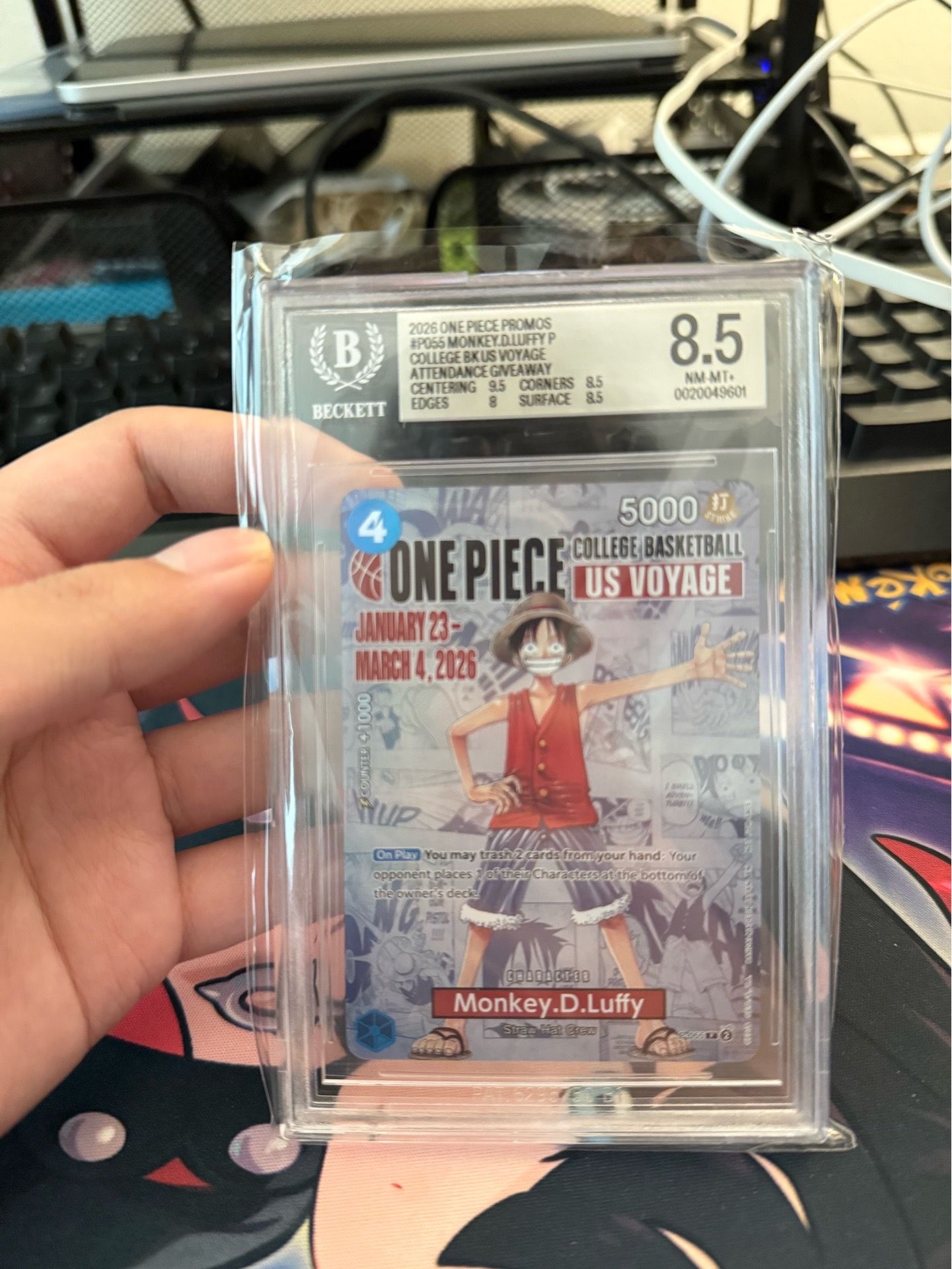 2026 One Piece Monkey D. Luffy College Basketball US VOYAGE Promo Card BGS 8.5