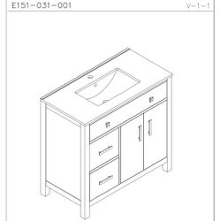 35. 5 inch bathroom vanity with sink.  Brown body.  White top. 