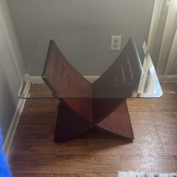 End Table Set, Wood Base Glass Top, Modern / Contemporary/ Boho Style