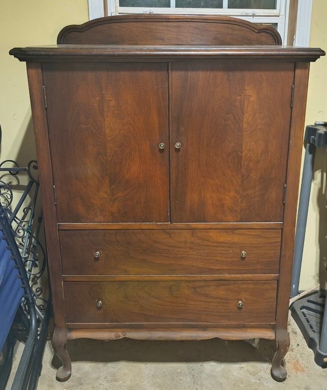 Antique Wardrobe Wood Tall Chest  