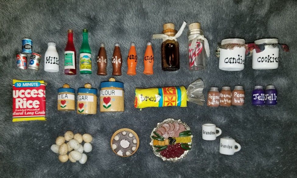 42pc Mini/Miniature Dollhouse Barbie Doll Size Play Food Lot. Cake Meat Tray Milk Bread PB&J Eggs Beer +More. $30
