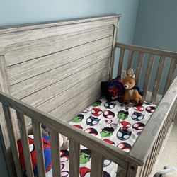 Gray Wooden Crib (mattress included if interested)