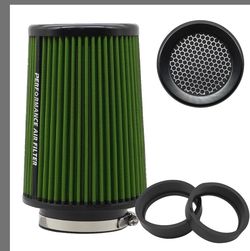 RIAYOOE 3 3.5 4 inch Cold Air Intake Filter 76mm 89mm 101mm Performance Cone Air Filters Universal for Racing Sport Car 3 Sizes in 1, B-4in-Green (XH-