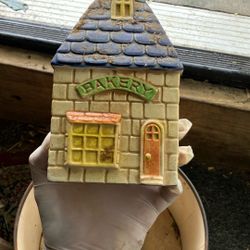 Vintage Enesco Ceramic Bakery Building Piggy Bank