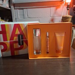 CLINIQUE HAPPY BRAND NEW AUTHENTIC 3 PC PERFUME SET HARD COVER BOXED