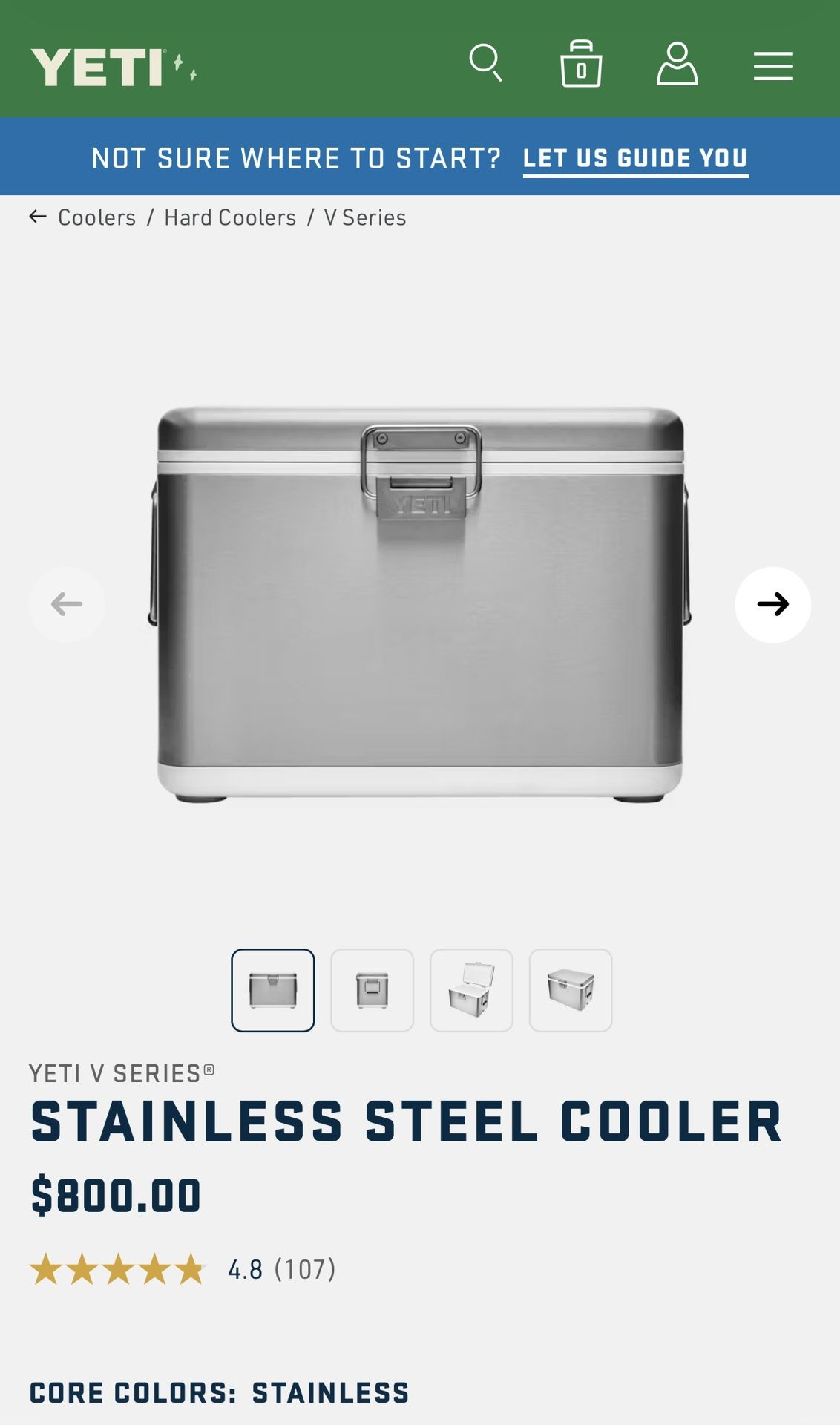 Yeti V Series Stainless Steel Cooler With Cover