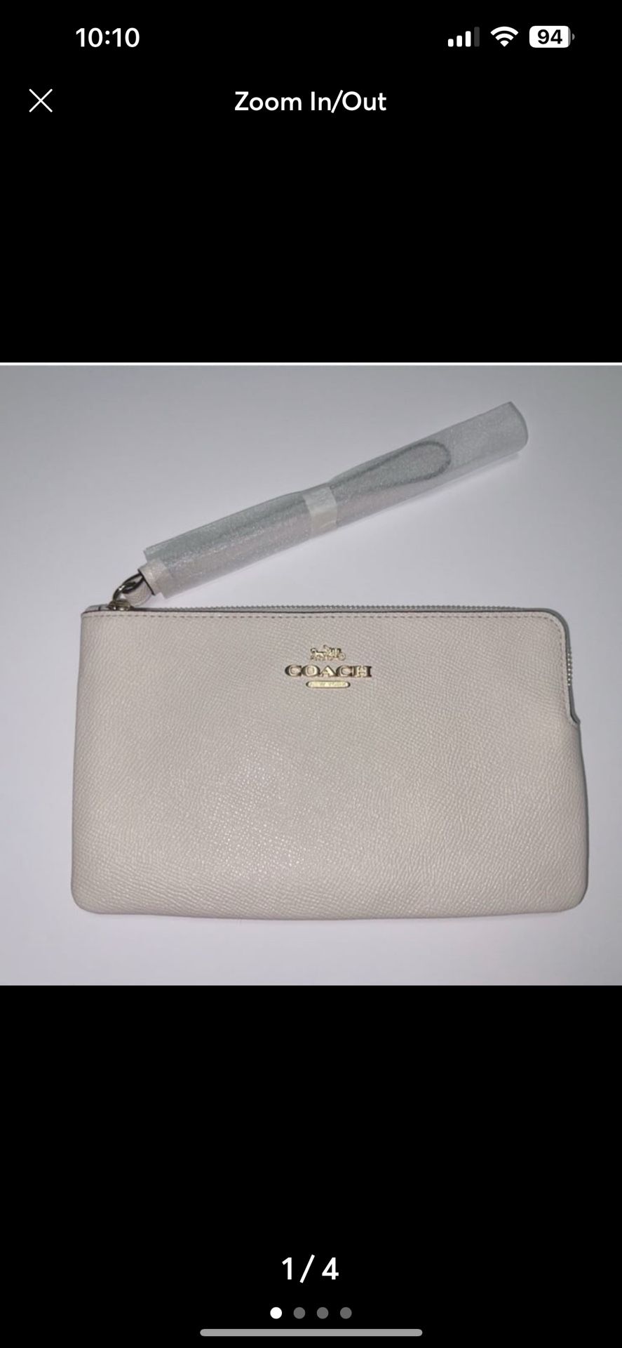 Coach Women's Large Corner Zip Crossgrain Leather Wristlet (Chalk)