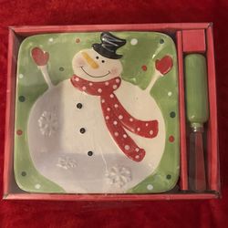 Vintage Snowman Bowl & Butter Knife