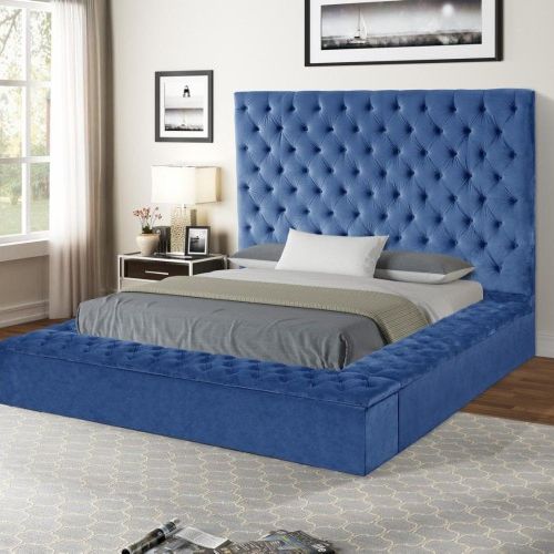 Financing Available Brand New Stock Blue Velvet Queen Size Storage Platform Bed Frame Special