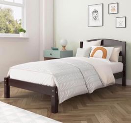 Twin Size Bed, Wood Platform Bed Frame, Espresso