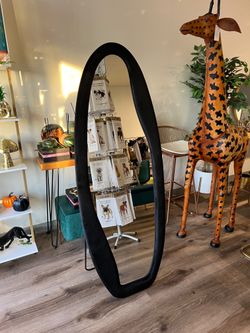 Luxury Velvet Floor Mirror with Modern Statement Frame