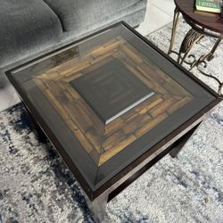 Coffee Table with Glass Top – Solid Wood – Great Condition