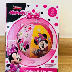 DISNEY JUNIOR MINNIE MOUSE 28" INFLATABLE BALL SPRINKLER ROLLS & SPRAYS NEW (cash & pick up only)