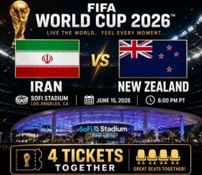 4 FIFA World Cup 2026 Tickets | Match 15 | Iran vs New Zealand