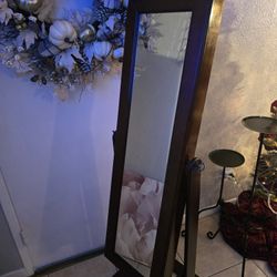 Standing Mirrored Jewelry Armoire