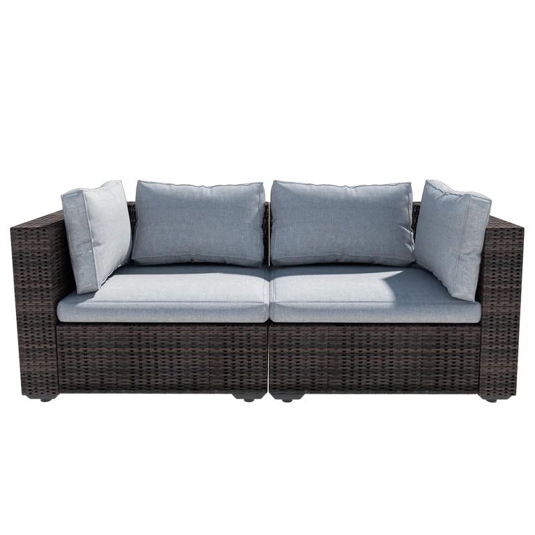 Grezone 2 Pieces Patio Furniture Set, All Weather Outdoor Sectional PE Rattan,Patio Conversation Set