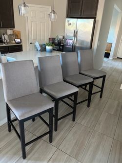 Set of 4 Gray Upholstered Counter Stools