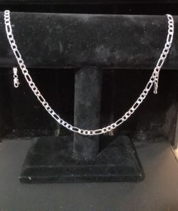 .925 Sterling Silver plated 4mm Figaro Link Necklace 20 Inches