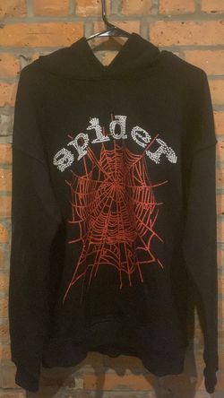 Sp5der V1 Black Red Rhinestone Limited Hoodie