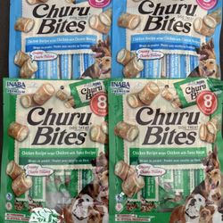 INABA Churu Bites for Dogs, Grain-Free, Soft/Chewy Baked Chicken Wrapped Churu Filled Dog Treats, 0.42 Ounces Each Tube
