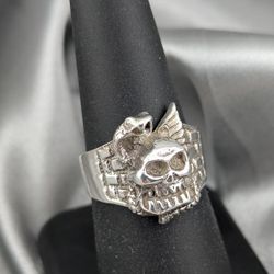 925 Men's Vintage Sterling Silver Ring Signet Skull Snake Cobra Rocker Biker 