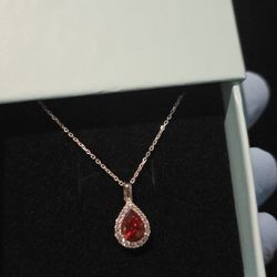 Premium 925 Sterling Silver Ruby Swarovski Crystal Pear-cut Pendant with Chain 