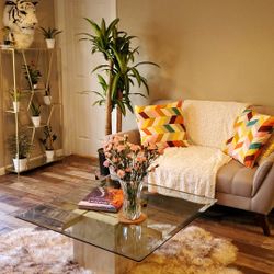 MID-CENTURY SQUARE-SHAPED TRAVERTINE & GLASS COFFEE TABLE BY ARTEDI, 1970S
