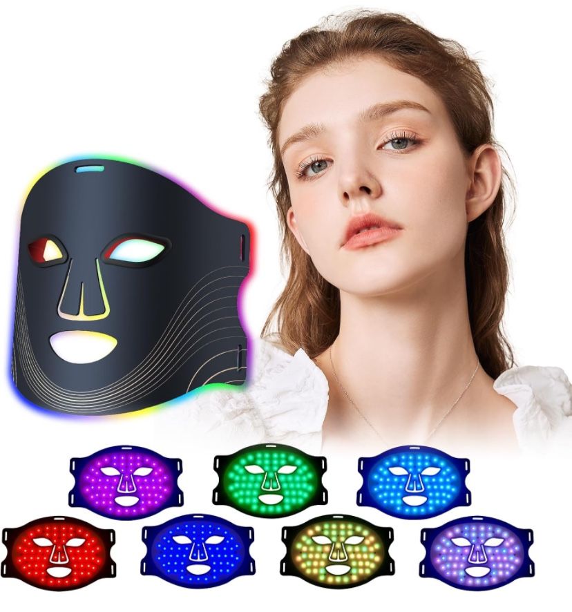 Red Light Therapy Mask, 7 Color Red Light Therapy for Face, 3 Level Intensity LED Face Mask Light Therapy at Home for Anti Aging, Silicone Soft LED Li
