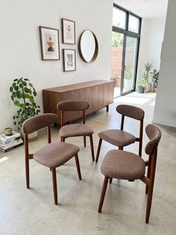 Modern Brown Upholstered Dining Chairs – Set of 4 | Solid Wood Legs