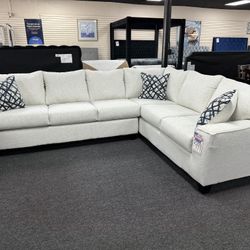New White Fabric Sectional. Pillows Are Included. Delivery & Set Up Available 