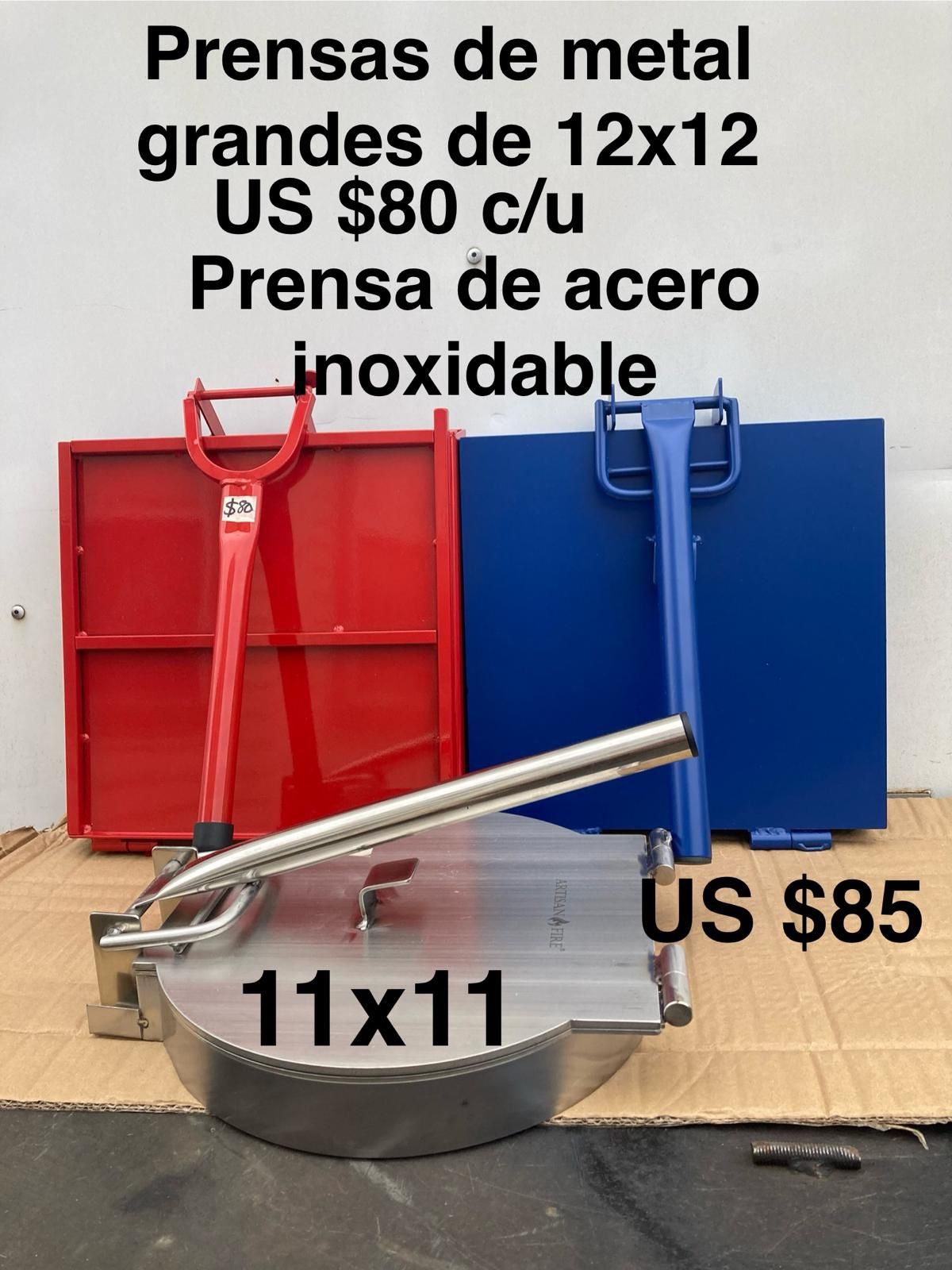 Prensas para tortillas de acero regular y acero inoxidable