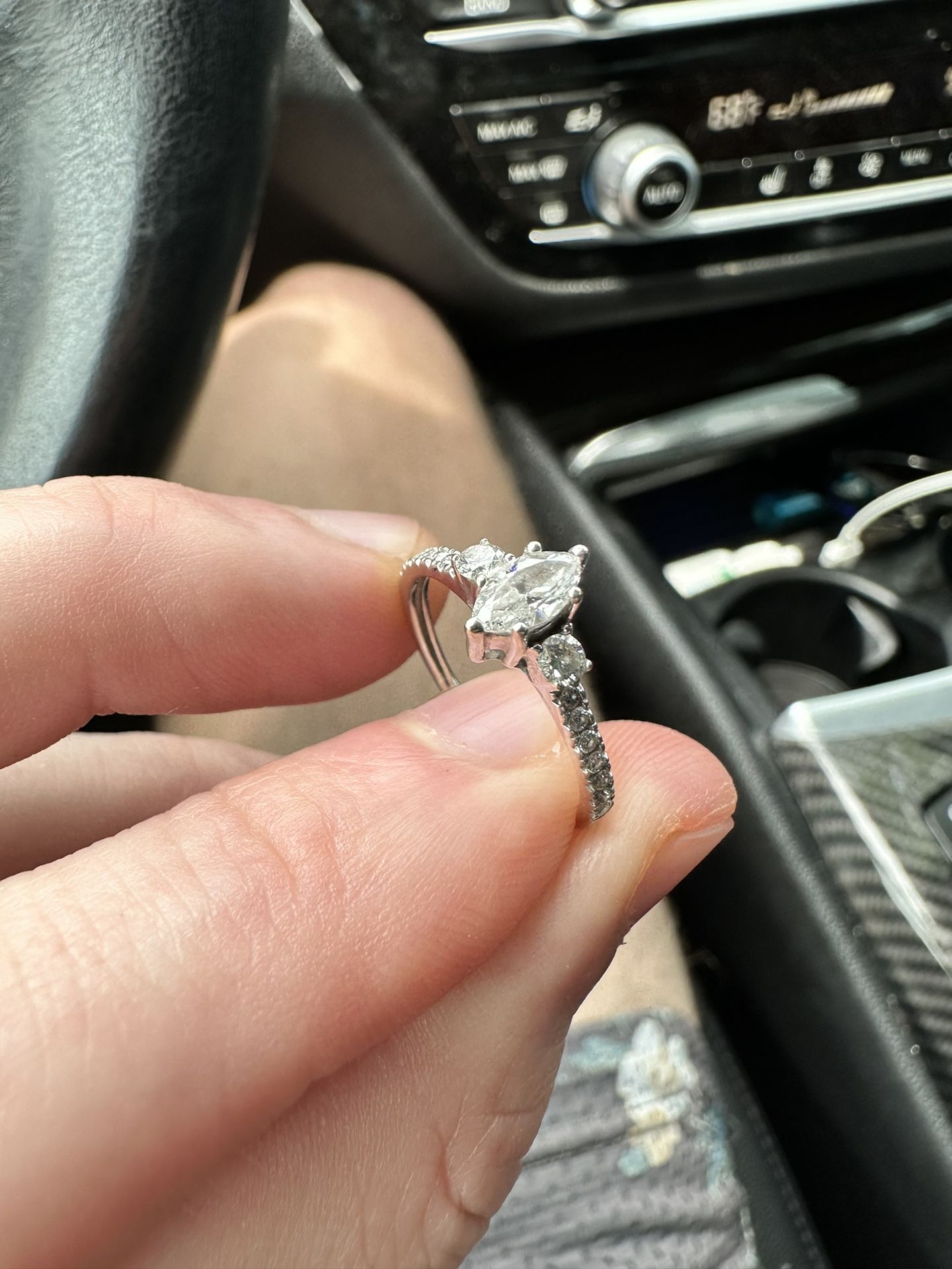 5/8 CT. T.W. Marquise Diamond Three Stone Engagement Ring in 14K Two-Tone Gold