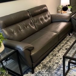 Grey leather loveseat and sofa