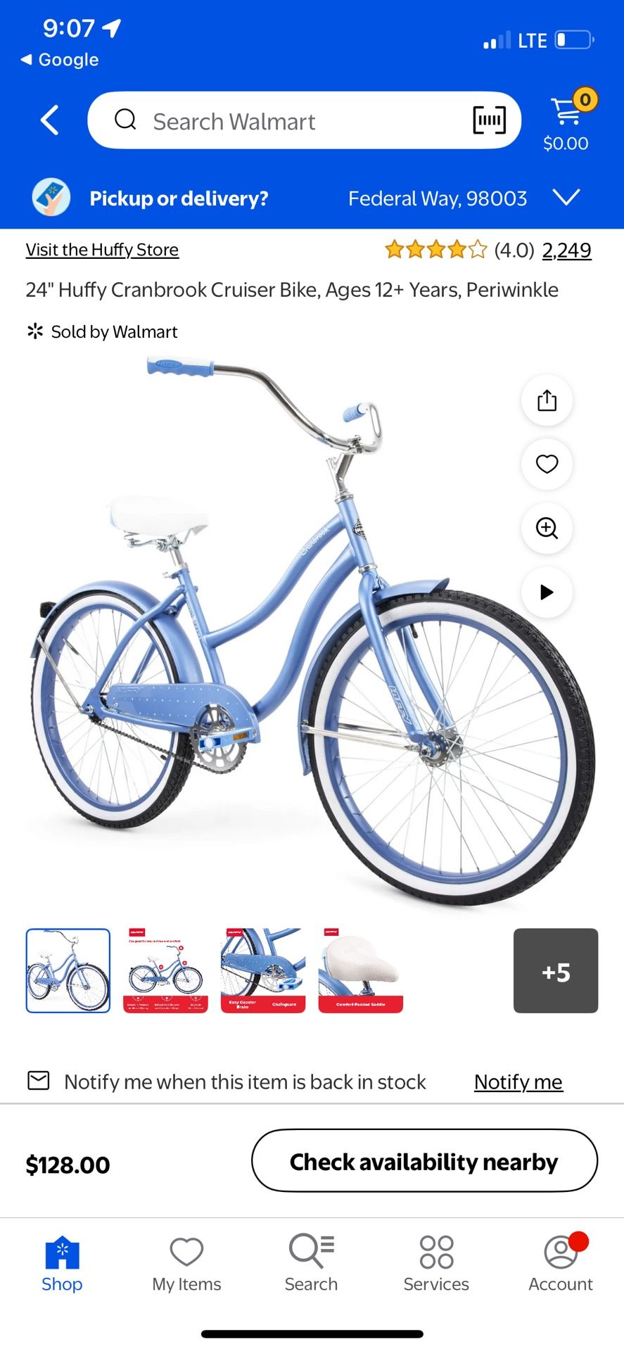 Huffy 24 Inch Girls Periwinkle Blue Bike