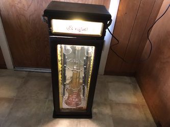 Vintage El Rifle Tequila Light up Display Case w/Shot Glasses..bottle in the shape of a rifle..very heavy..30” X 11” X 7”