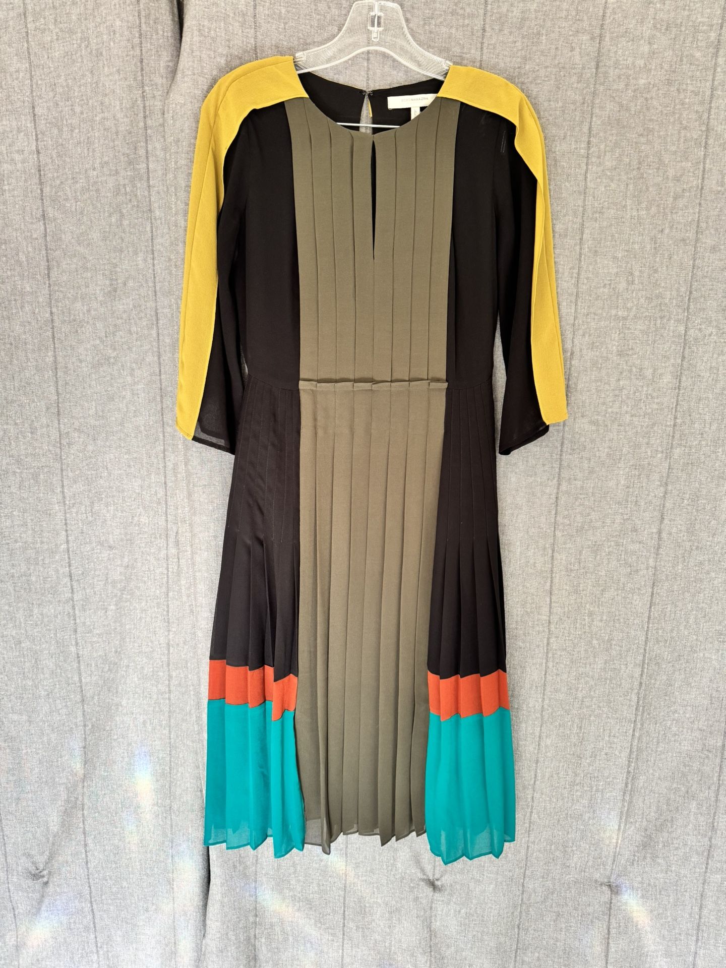 BCBG MAXAZRIA Runway Rumi Dress Color Block Olive Multicolor Women's XXS