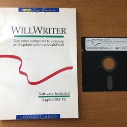 Vintage and rare 1985 ‘WILL WRITER’ by Nolo Legal Software for Apple/IBM. Manual/book plus 