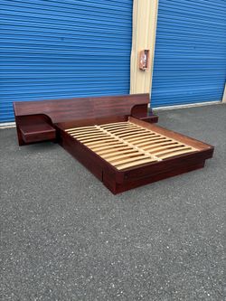 Mid Century Modern Danish Rosewood Queen Size Bedframe With Nightstands And Storage By Brouer
