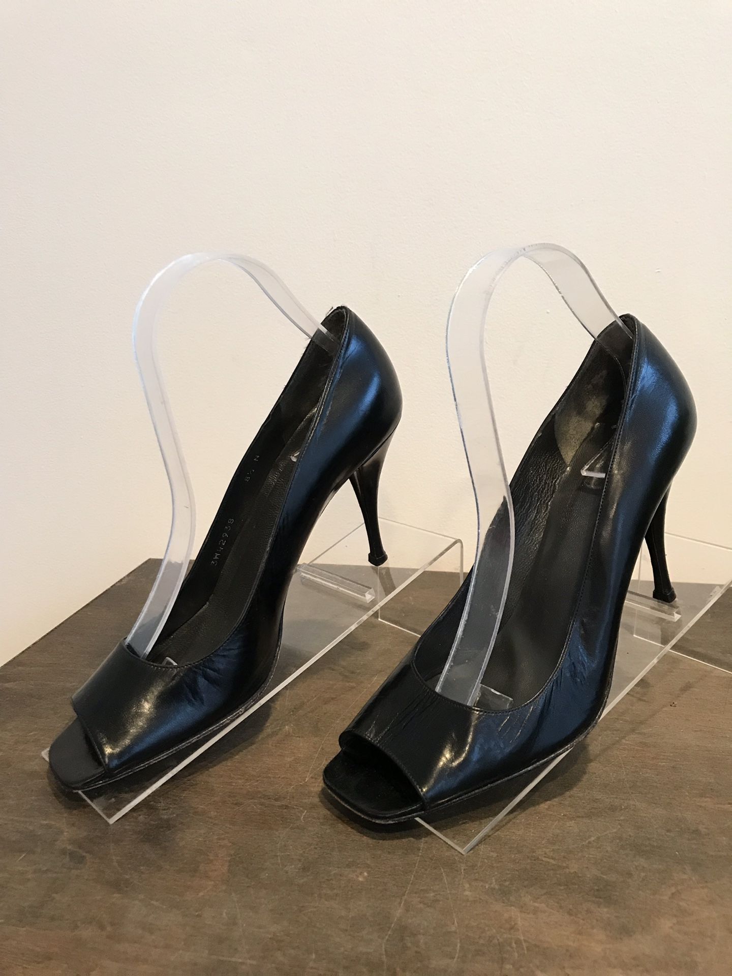 Stuart Weitzman Black Leather Peep Toe Pumps Sz 8.5 M retail $220 In very good condition lots of life left see pictures and ask questions.