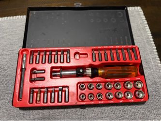 Vintage Ratchet Driver Socket Bit Tool Set In Metal Case