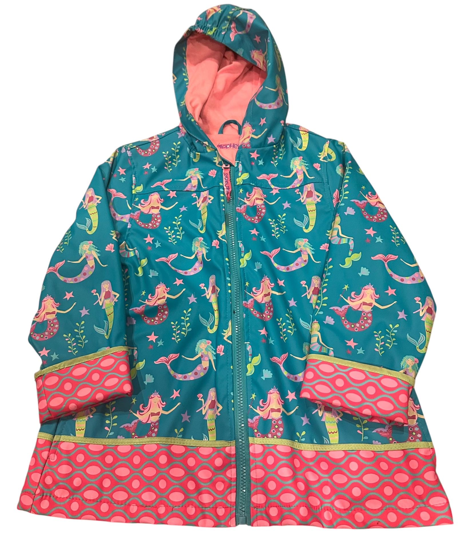 Stephen Joseph Girl’s Lightweight Mermaid Hooded Zip Up Rain Jacket Size 6X