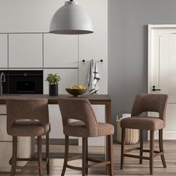 VKNOW Three bar stools, Bar stools upholstered in height of Modern counter with legs of Wood for kitchen, dining island, Bar, brown color