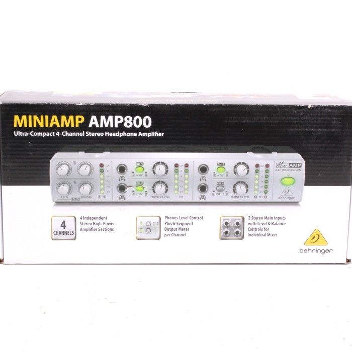 Behringer Miniamp AMP800 Ultra-Compact 4-Channel Stereo Headphone Amplifier w/ Box