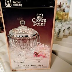 Vintage Crown Point Anchor Hocking Crystal  8 Piece Bar Set 