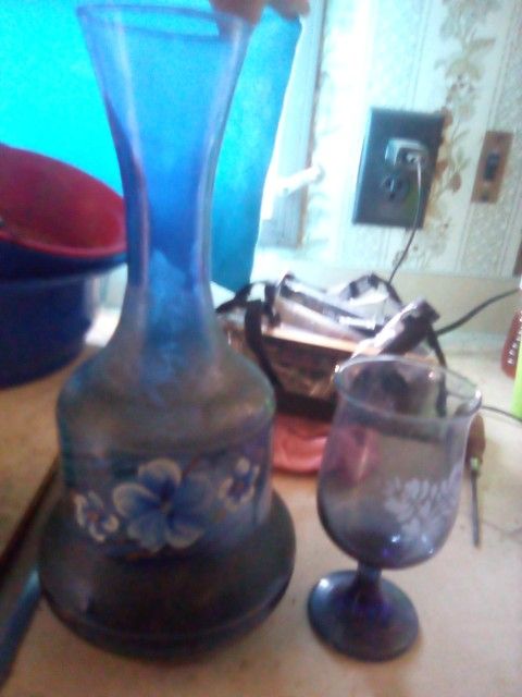 Blue Floral Print Tiara Glass Set
