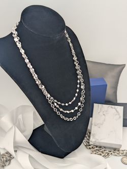 ⛓️✨Beautiful Three Strand etched layered Fancy Sterling Silver Necklace 👌